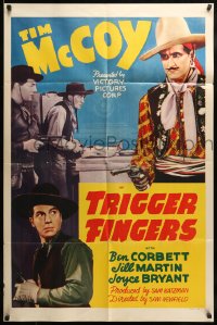 7y920 TRIGGER FINGERS 1sh 1939 wacky image of Tim McCoy disguised as a gypsy cowboy with gun!