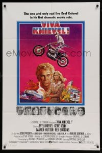 7y941 VIVA KNIEVEL 1sh 1977 best artwork of the greatest daredevil jumping his motorcycle!