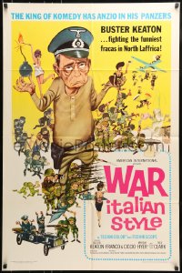 7y948 WAR ITALIAN STYLE 1sh 1966 Due Marines e un Generale, cartoon art of Buster Keaton as Nazi!