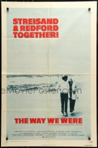 7y951 WAY WE WERE 1sh 1973 Barbra Streisand & Robert Redford walk on the beach!