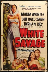 7y967 WHITE SAVAGE 1sh R1949 close up of Sidney Toler, Maria Montez, Jon Hall & Sabu!