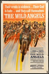7y973 WILD ANGELS 1sh 1966 classic art of biker Peter Fonda & sexy Nancy Sinatra on motorcycle!