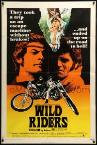 7y980 WILD RIDERS 1sh 1971 Alex Rocco & another biker end up on the road to Hell!