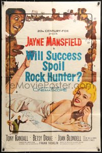 7y982 WILL SUCCESS SPOIL ROCK HUNTER 1sh 1957 art of sexy Jayne Mansfield wearing only a sheet!