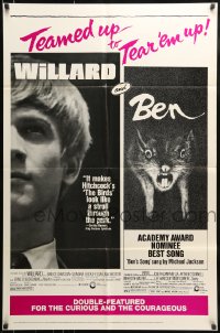 7y983 WILLARD/BEN 1sh 1973 classic killer rat movies teamed up to tear 'em up!