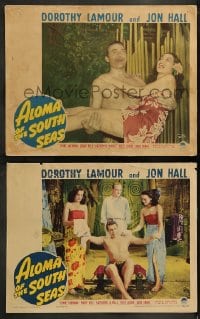 7z881 ALOMA OF THE SOUTH SEAS 2 LCs 1941 wonderful images of Dorothy Lamour in sarong, Jon Hall