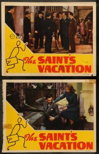7z972 SAINT'S VACATION 2 LCs 1941 Hugh Sinclair in the title role, wild border art!