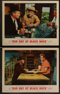 7z061 BAD DAY AT BLACK ROCK 8 LCs R1962 Robert Ryan finds it hard to make Spencer Tracy leave town!