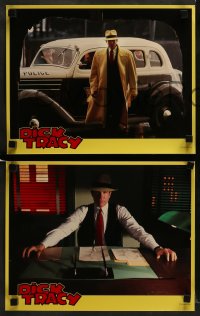 7z010 DICK TRACY 11 LCs 1990 great image of detective Warren Beatty with tommy gun by fire!