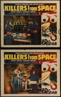 7z677 KILLERS FROM SPACE 5 LCs 1954 bulb-eyed men invade Earth from flying saucers, cool border art!