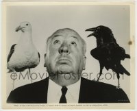 8a114 BIRDS candid 8.25x10 still 1963 great image of director Alfred Hitchcock w/birds on shoulders!