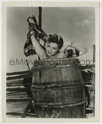 8a191 COLEEN GRAY 8.25x10 still 1950s c/u of the sexy star getting dressed inside in a barrel!