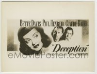 8a214 DECEPTION 7.75x10.25 still 1946 Bette Davis, Paul Henreid & Claude Rains on the 24-sheet!