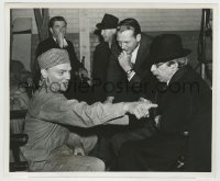 8a260 EACH DAWN I DIE candid 8.25x10 still 1939 James Cagney in costume chatting w/ friends on set!