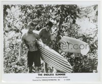 8a283 ENDLESS SUMMER 8.25x10 still 1967 Mike Hynson & Robert August carrying boards, Bruce Brown