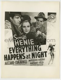 8a290 EVERYTHING HAPPENS AT NIGHT 7.75x10.25 still 1939 Milland, Henie & Cummings on the 6-sheet!