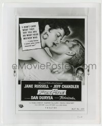 8a317 FOXFIRE 8.25x10 still 1955 great image of sexy Jane Russell & Jeff Chandler on newspaper ad!