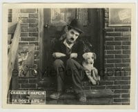 8a238 DOG'S LIFE 8x10 LC 1918 classic close image of Charlie Chaplin sitting with his beloved dog!