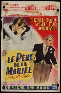 8b153 FATHER OF THE BRIDE Belgian 1950 art of Liz Taylor in wedding gown & broke Spencer Tracy!