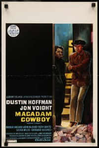 8b164 MIDNIGHT COWBOY Belgian 1970 art of Dustin Hoffman & Jon Voight, John Schlesinger classic!
