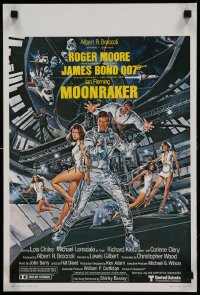 8b166 MOONRAKER Belgian 1979 art of Roger Moore as James Bond & sexy space babes by Goozee!