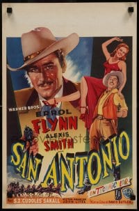 8b172 SAN ANTONIO Belgian 1947 different artwork of sexy Alexis Smith & Errol Flynn in Texas!