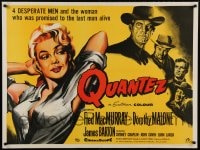 8b069 QUANTEZ British quad 1958 art of sexy Dorothy Malone w/torn shirt wanted by 4 desperate men!