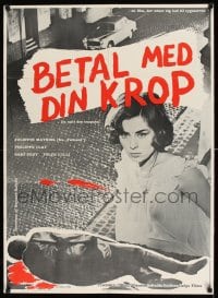 8b247 LA NUIT DES TRAQUES Danish 1959 Bernard-Roland directed, man lying on street covered in blood!
