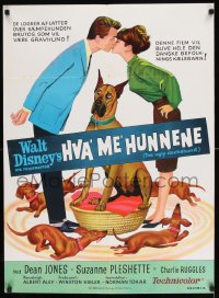 8b269 UGLY DACHSHUND Danish 1966 Walt Disney, wacky art of Great Dane with wiener dogs!