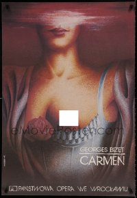 8b821 CARMEN stage play Polish 26x38 1990 artwork of partial naked woman by Andrzej Bator!