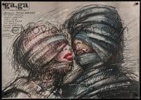 8b824 GA, GA CHWALA BOHATEROM Polish 27x37 1985 art of bandaged couple by Pagowski & Hoffman!