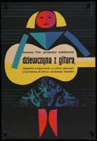 8b731 DEVUSHKA S GITAROY Polish 23x34 1959 Wiktor Gorka art of woman playing guitar!
