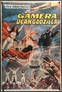8b112 GAMERA SUPER MONSTER Turkish 1980 sci-fi art of rubbery monsters battling by Ibrahim Enez!