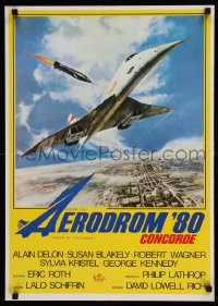 8b417 CONCORDE: AIRPORT '79 Yugoslavian 20x28 1979 cool art of the airplane attacked by missile!