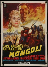 8b443 MONGOLS Yugoslavian 20x28 1962 Capitani art of Jack Palance & sexy Anita Ekberg!