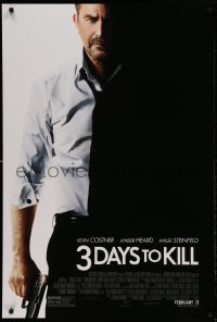 8c013 3 DAYS TO KILL advance DS 1sh 2014 image of Kevin Costner as dying Secret Service agent!