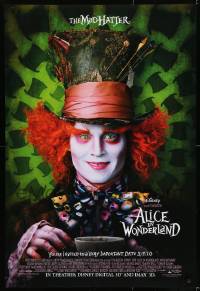 8c037 ALICE IN WONDERLAND advance DS 1sh 2010 close-up image of Johnny Depp as the Mad Hatter!