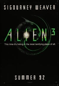 8c043 ALIEN 3 teaser 1sh 1992 Sigourney Weaver, 3 times the danger, 3 times the terror!