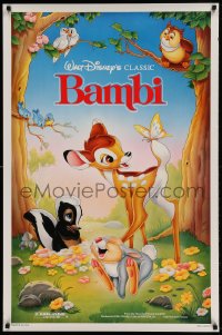 8c089 BAMBI 1sh R1988 Walt Disney cartoon deer classic, great art with Thumper & Flower!