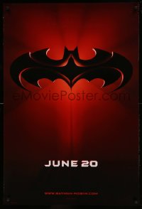 8c091 BATMAN & ROBIN advance DS 1sh 1997 Clooney, O'Donnell, cool image of bat symbol!