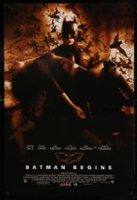8c098 BATMAN BEGINS advance DS 1sh 2005 June 15, Christian Bale carrying Katie Holmes, bats!
