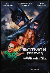 8c101 BATMAN FOREVER advance 1sh 1995 Kilmer, Kidman, O'Donnell, Tommy Lee Jones, Carrey, top cast!