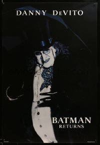 8c106 BATMAN RETURNS teaser 1sh 1992 Burton, close-up of Danny DeVito as the Penguin, undated design