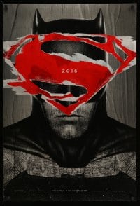 8c110 BATMAN V SUPERMAN teaser DS 1sh 2016 cool close up of Ben Affleck in title role under symbol!