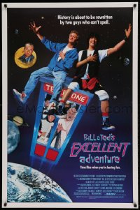 8c131 BILL & TED'S EXCELLENT ADVENTURE 1sh 1989 Keanu Reeves, Socrates, Napoleon & Lincoln in booth