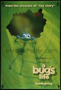 8c156 BUG'S LIFE advance DS 1sh 1998 Thanksgiving style, Disney, Pixar, ant peeking through leaf