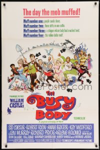 8c157 BUSY BODY 1sh 1967 William Castle, great wacky art of entire cast by Frank Frazetta!
