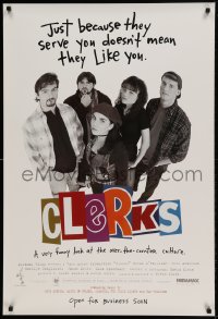 8c188 CLERKS advance 1sh 1994 Kevin Smith, just because they serve you doesn't mean they like you!