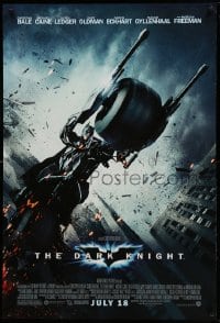 8c219 DARK KNIGHT advance DS 1sh 2008 cool image of Christian Bale as Batman on Batpod bat bike!