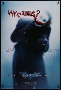 8c222 DARK KNIGHT teaser DS 1sh 2008 cool image of Heath Ledger as the Joker, why so serious?